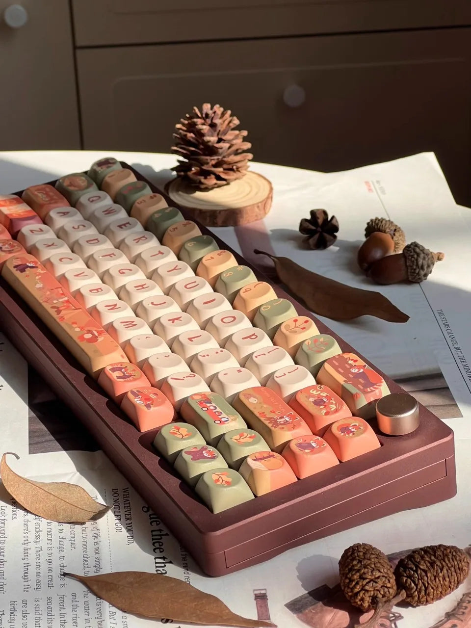 MiFuny Forest Cute Raccoon Mechanical Keycaps MAO Height with Slope 5 Side Heat Sublimation 111 Keys Accessories Not Keyboards