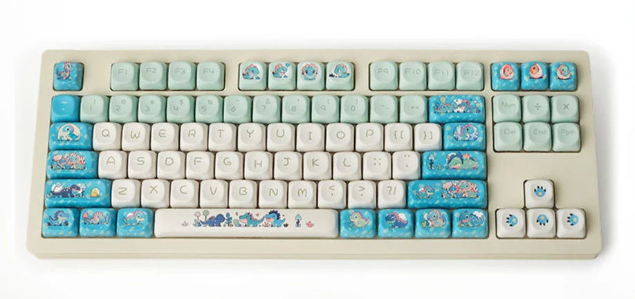 Blue Cute Little Dinosaur Cartoon Keycaps Personalized Round Creative Keycaps MOA Height PBT Sublimation Color DIY Keycaps