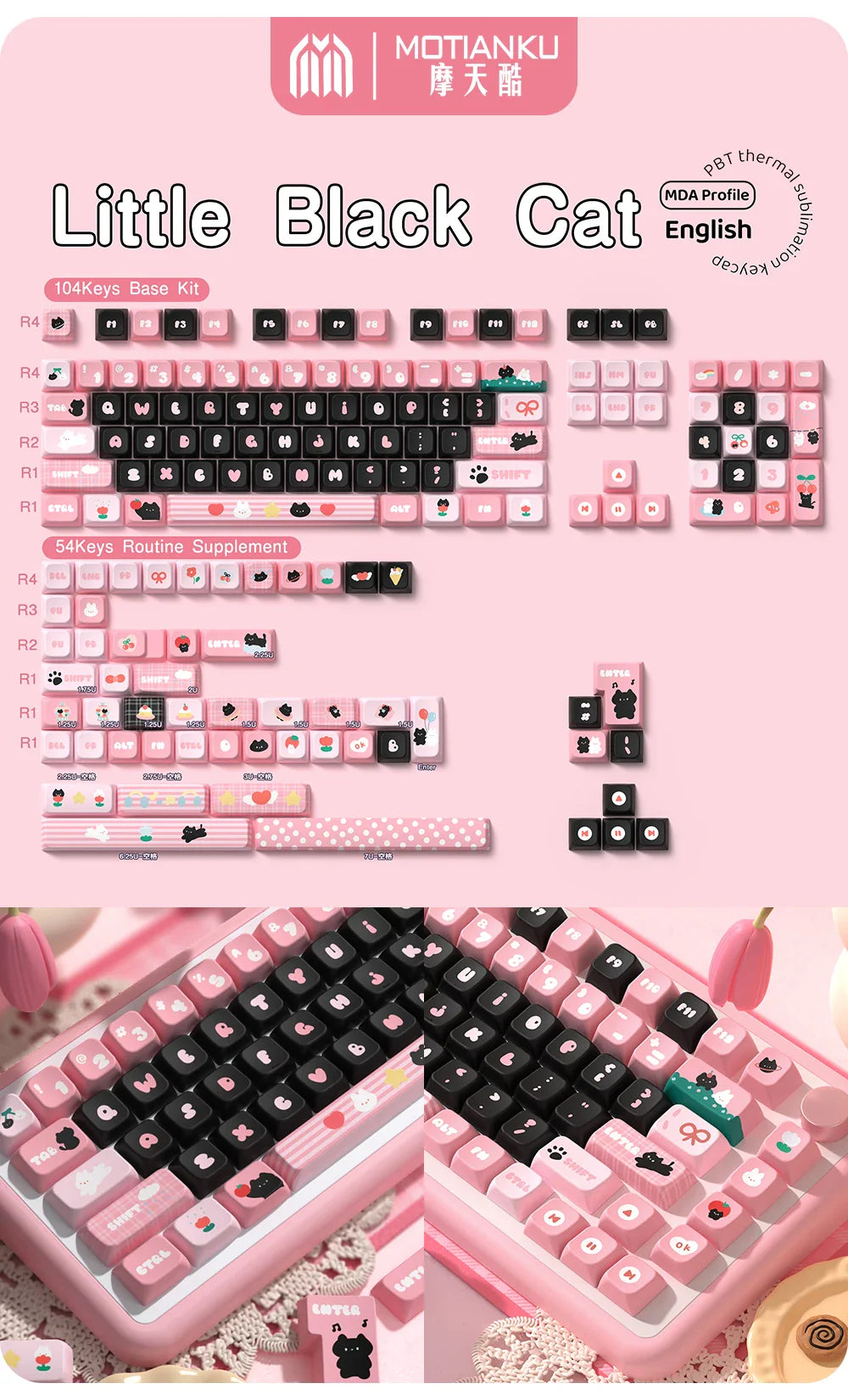 Original Theme Keycaps MDA Profile cute Anime PBT Keycap custom For Mechanical Keyboard with iso layout and 7U space bar