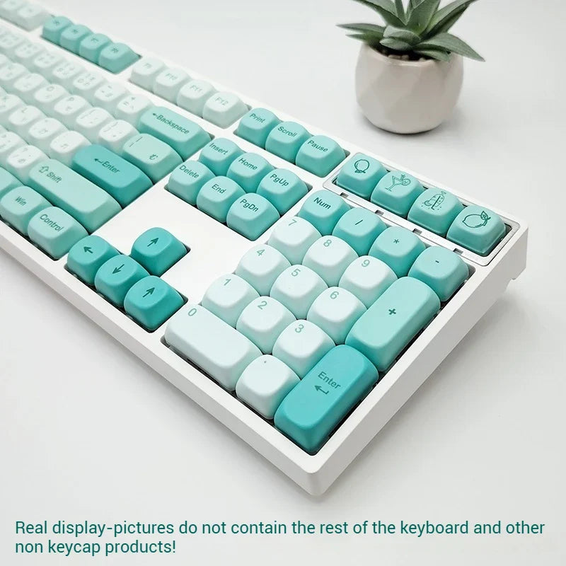 Keycap Mint Cool Cyan Series Moa Height 125 Pieces Full Set Pbt Material Color Blocked Mechanical Keyboard Thermal Sublimation ﻿