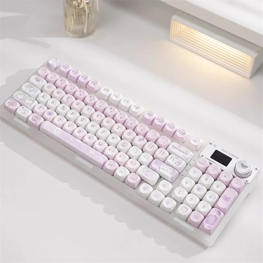 95Keys MOA Profile Cat Theme PBT Key Caps Pink Blue Puppy Cute  Keycaps for GK61 RK836 MX Switches Mechanical Keyboard