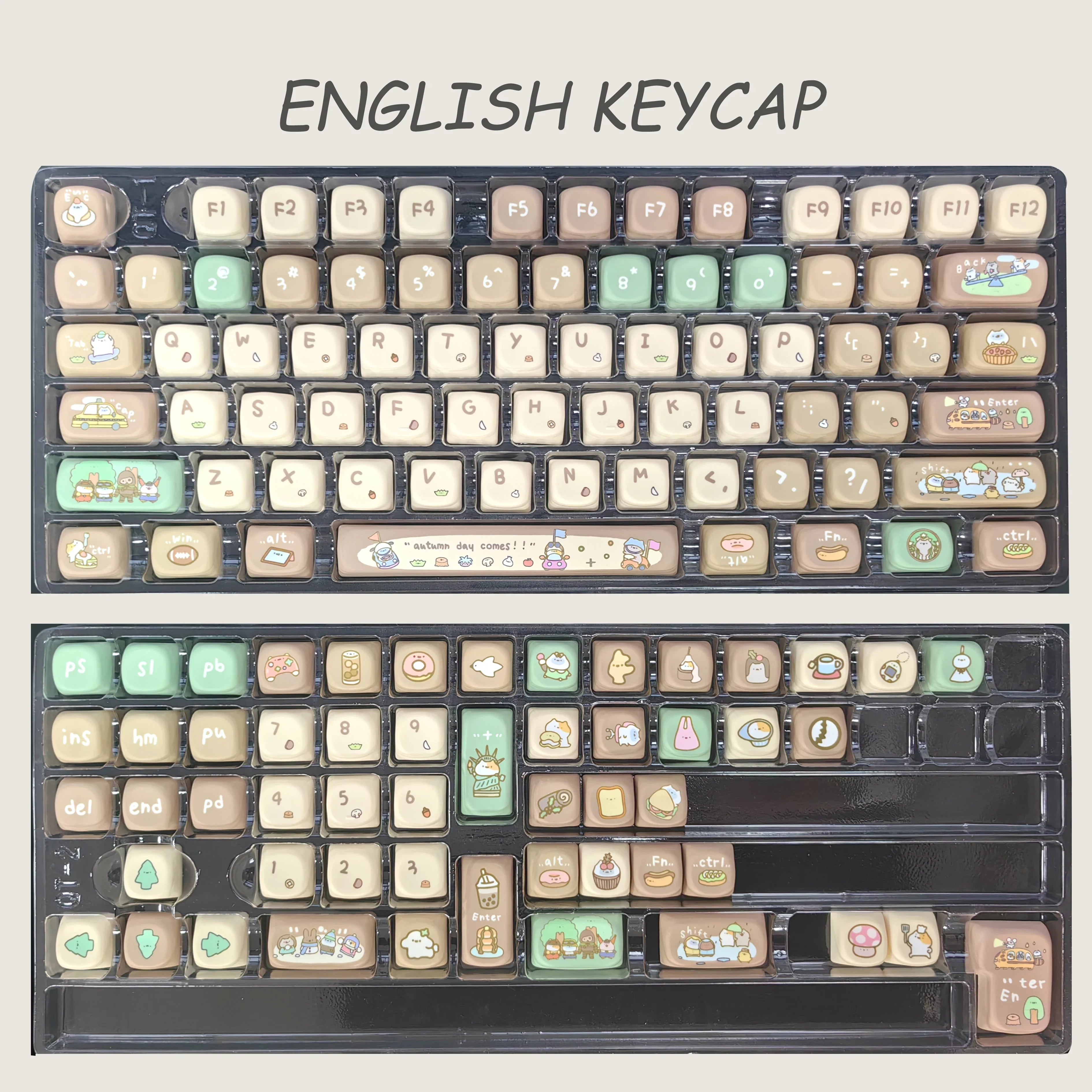 Korean Russian Keycap Khaki Cute Cocoa Bean Milk PBT Five-Sided Sublimation MOA DIY Mechanical Keyboard Cartoon Hangul Keycaps