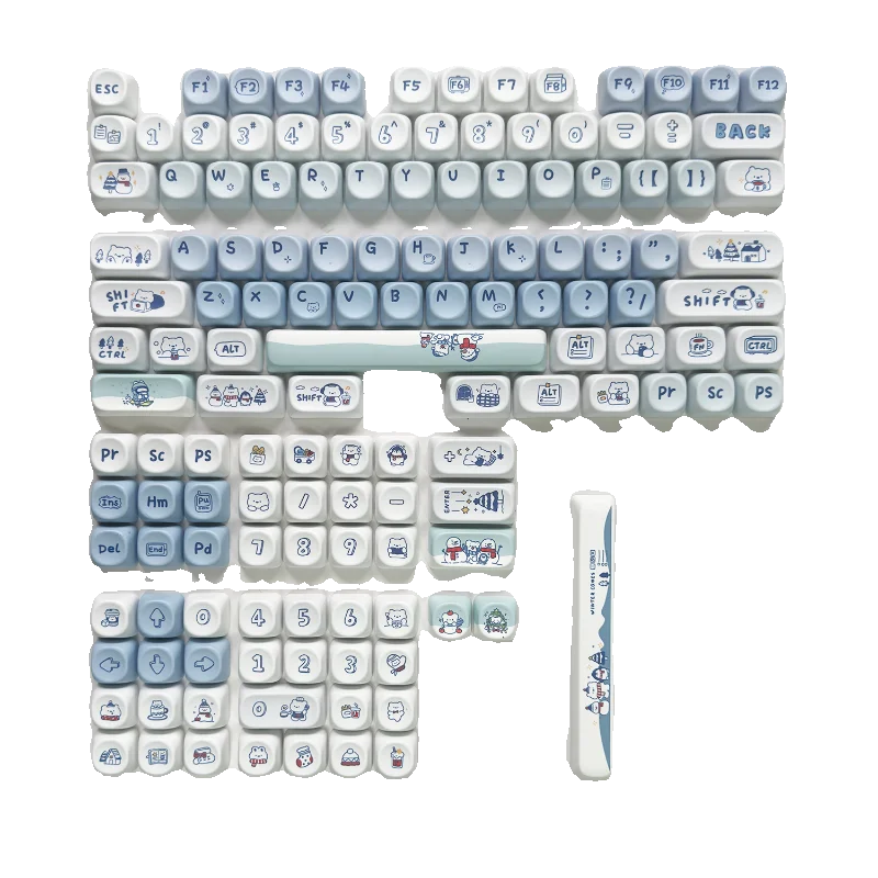 K135 Cute Winter Bear Key Cap MOA Profile Keycaps for Mechanical Keyboard Gaming Pbt for Mx Switches Keycap