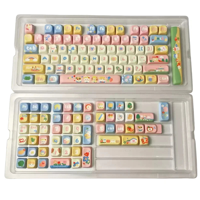 Customized Keycap Cute Kindergarten Theme 133/141 Key Eoa Height Pbt Five Sided Heat Sublimation Cartoon Mechanical Keyboard Cap