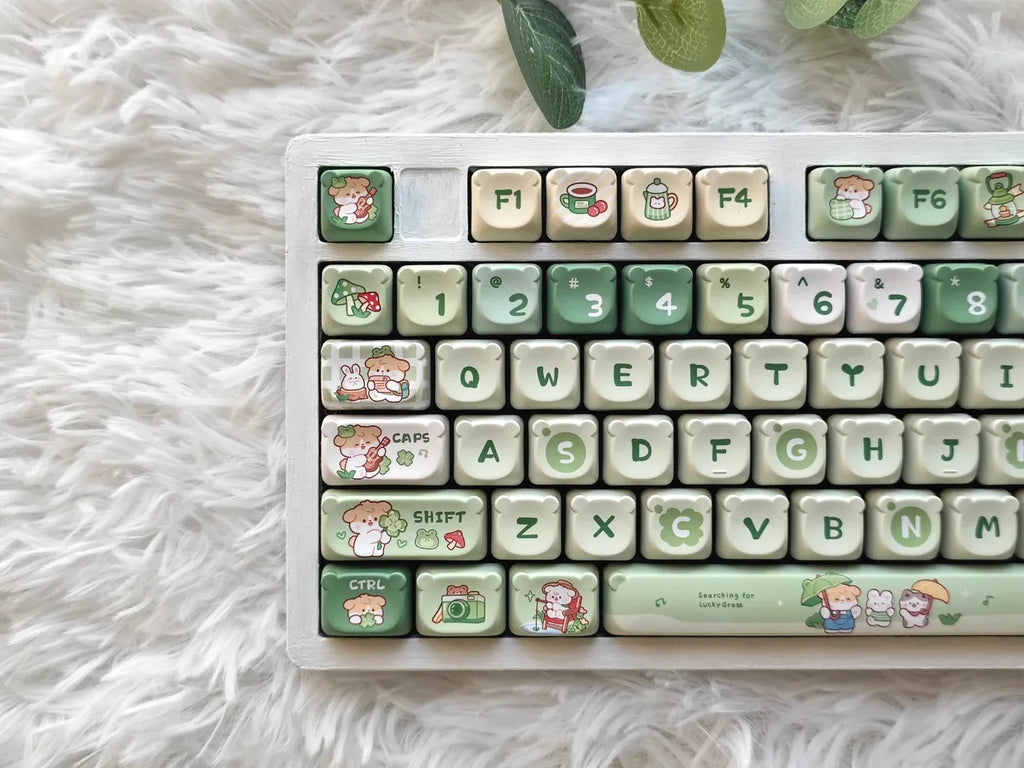 Cute Kawaii Bear Keycap EAO Pink Purple Expression Pbt For Diy Mechanical Keyboard Side Engraved Iso/Ansi Layout Cute Cat Keycap