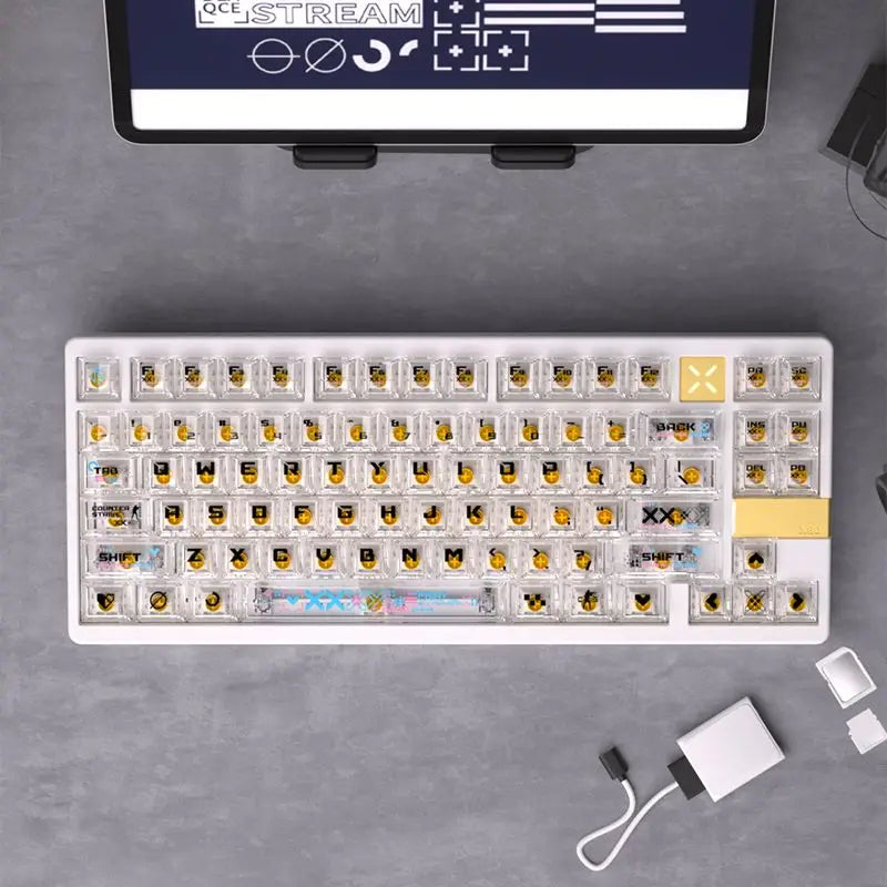 Black and White Double Color Matching Side Engraving Keycaps Set Sublimation Original Height Translucent Keycap Wooting Made68