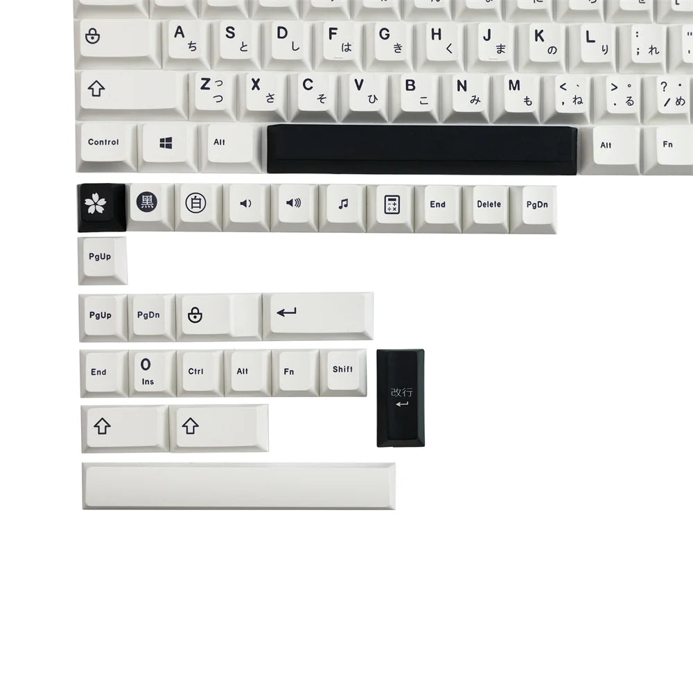 PBT Keycap Minimalist Black White Japanese Keycaps Cherry Profile 129 Keys For Mechanical and Optical Gaming Keyboard