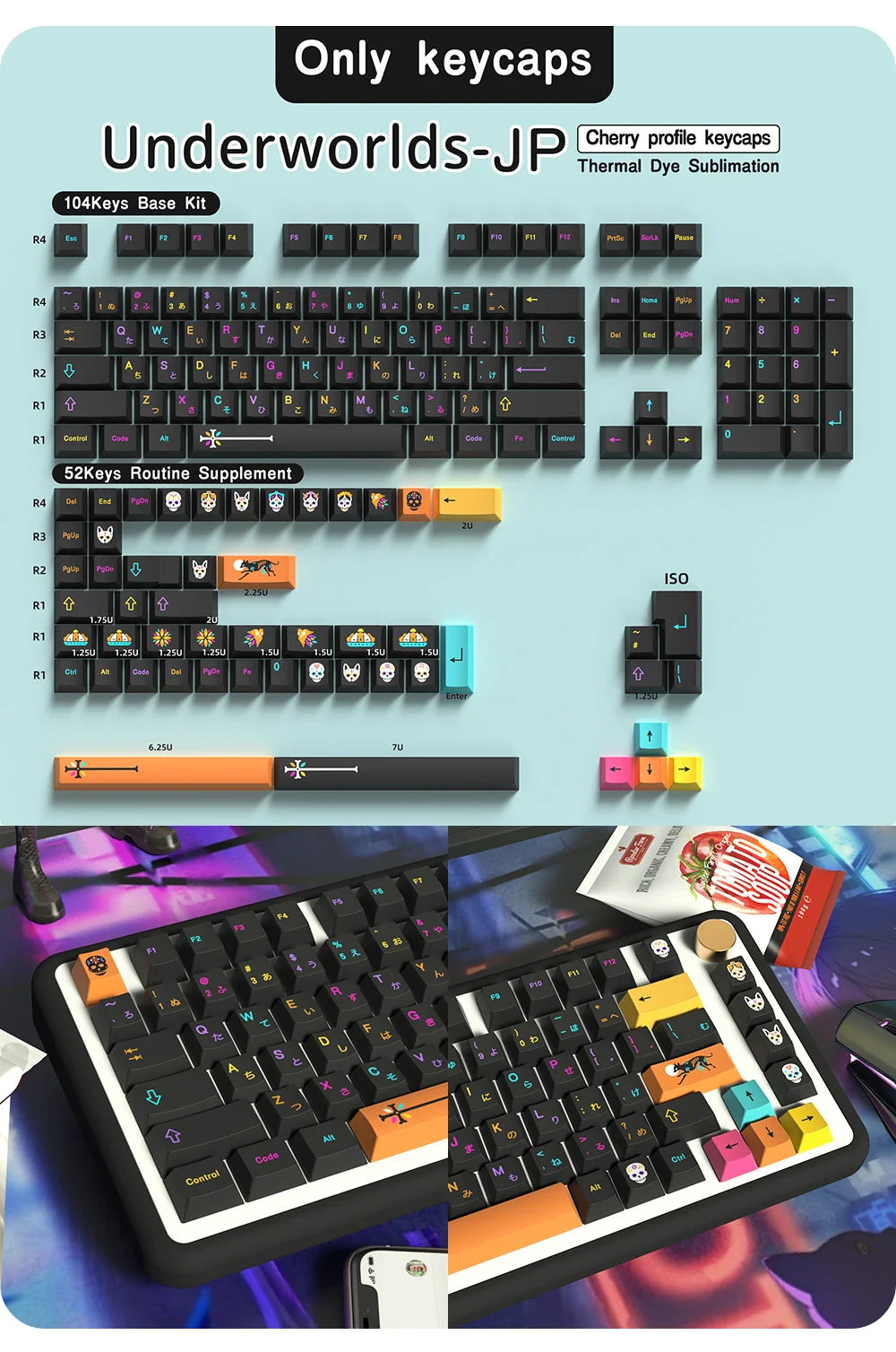 Underground World Keycaps Japanese/Korean/German/Spanish/French Keycap ISO layout Cherry Profile For GMK Mechanical Keyboard