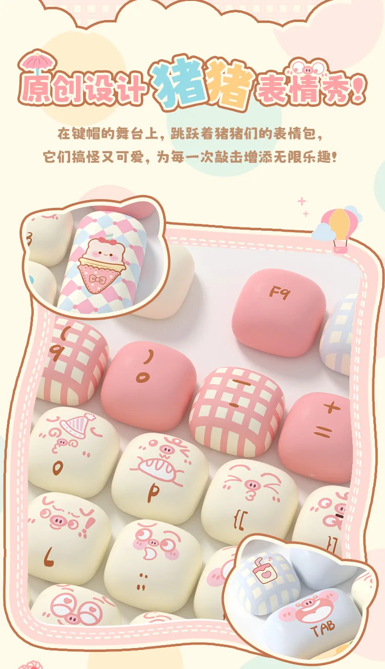 Akko Mog Moa Keycap Cute Thermal Pbt Sublimation Keycaps Mog Keycap Round Steamed Bun Mushroom Customizetion 138keys Keycap Gift
