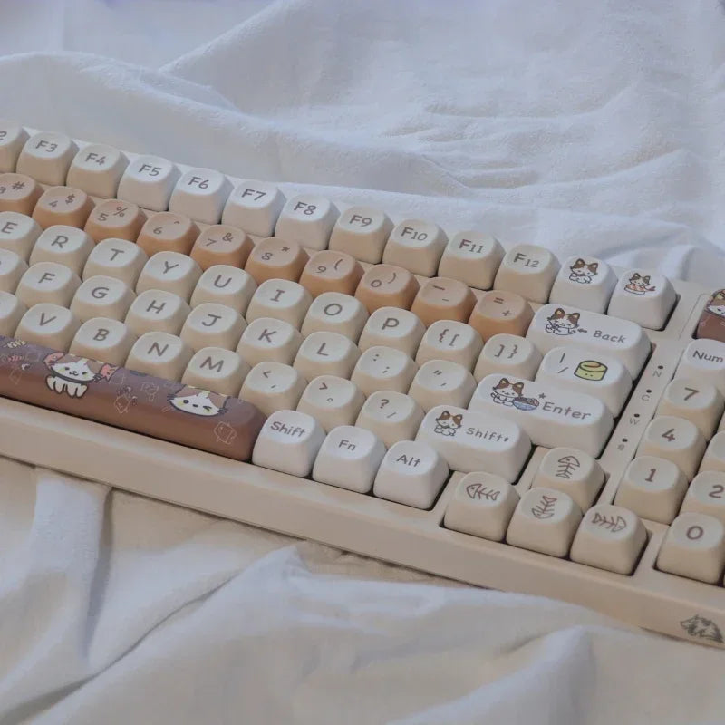 Cats Eat Japanese Food Keycaps Custom PBT MOA Profile Key Cap Cute Dye Sublimation Cartoon Anime Point Keycap Gaming Keyboard