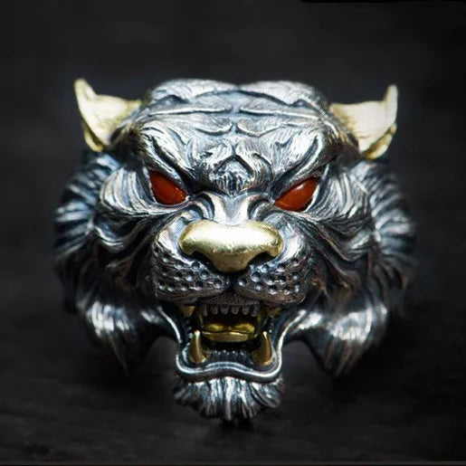 Devil Ram Horns Skull Open Ring for Men's Retro Satanic Cross Religious Amulet Jewelry