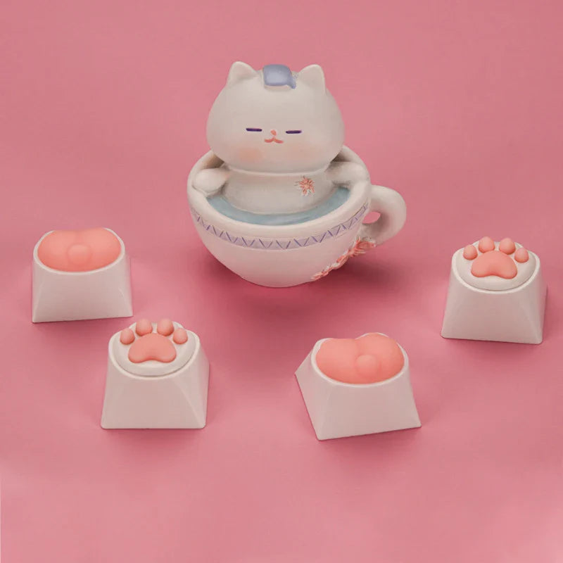 Cute Cat Paw Keycaps For Mechanical Keyboard For Cherry MX Switch DIY Custom Key Cap Soft Silicone Keycup Artisan Pink Color