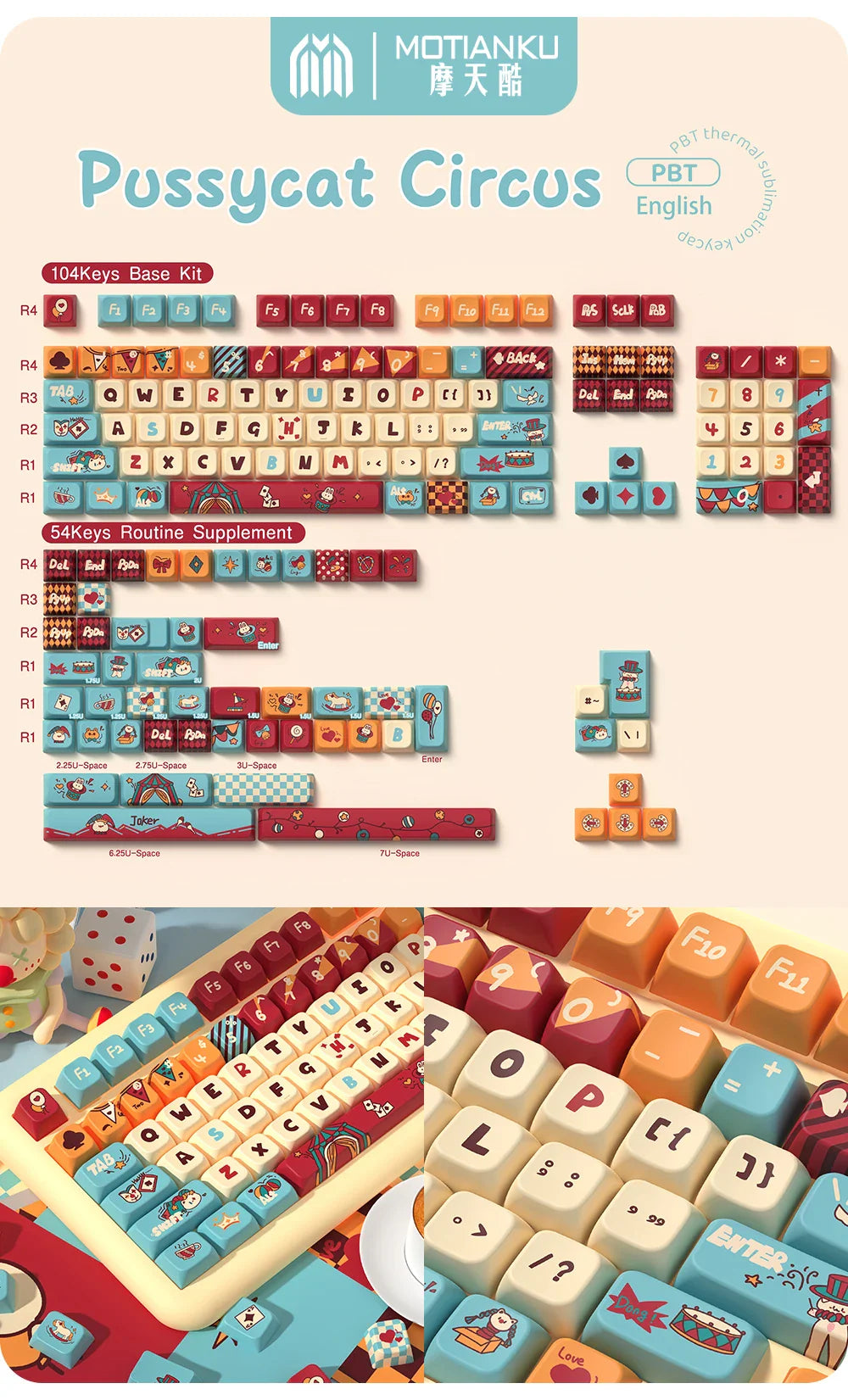 Original Theme Keycaps MDA Profile cute Anime PBT Keycap custom For Mechanical Keyboard with iso layout and 7U space bar