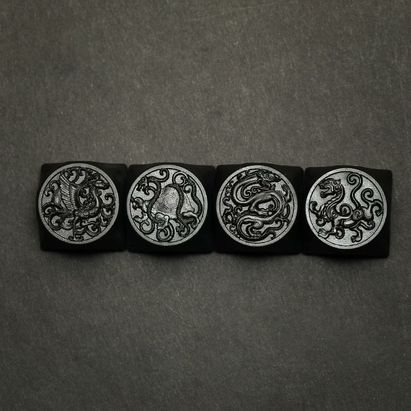 ECHOME Dark Jade Keycap The Four Symbol Theme Hand-carved Translucent Keyboard Cap Custom Artisan KeyCap for Mechanical Keyboard