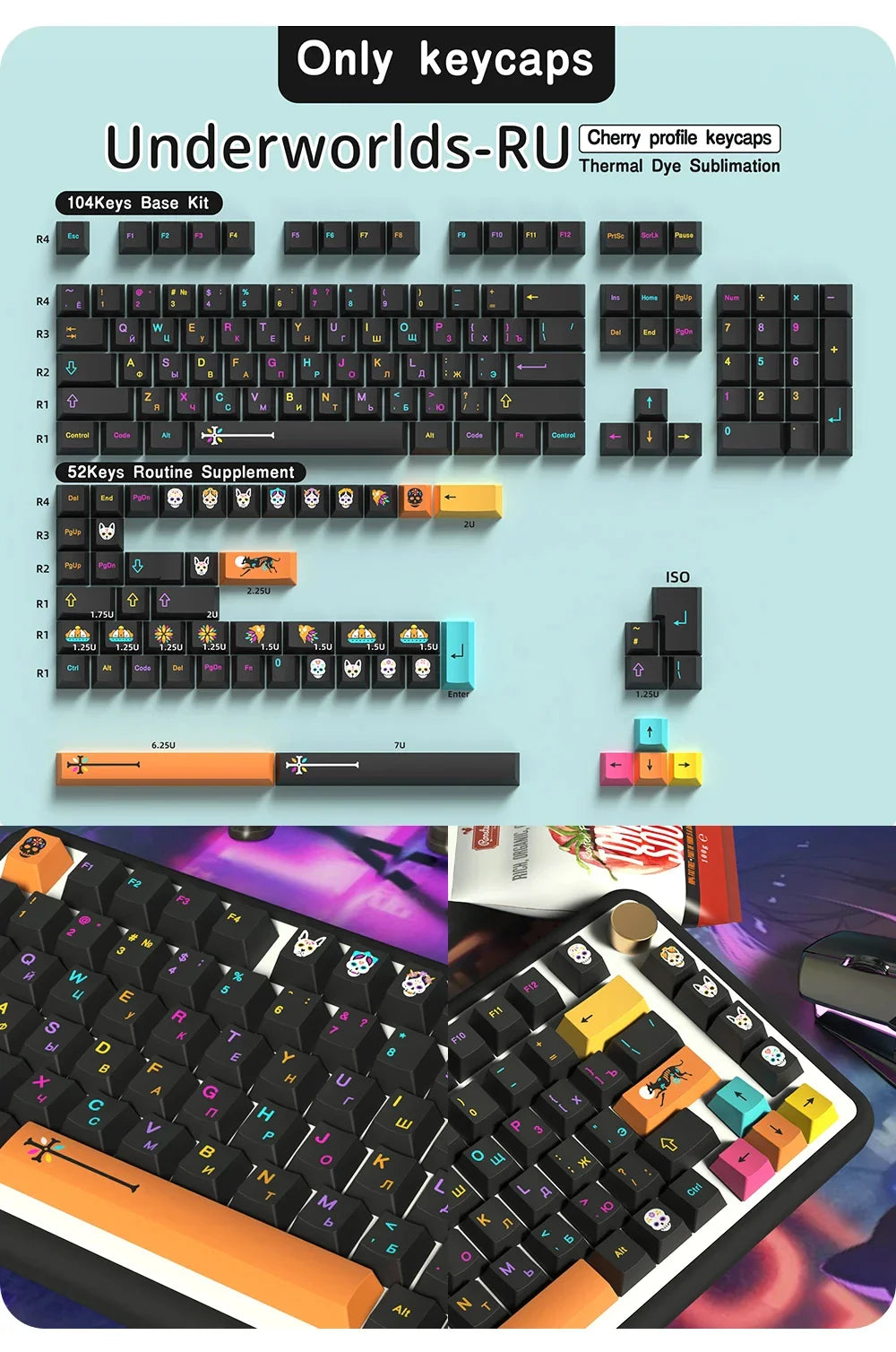 KYOMOT GMK Mictlán Theme Keycap PBT Underworld Keyboard Cap Cherry Profile Key Cap for MX Switch Mechanical Keyboard Accessory