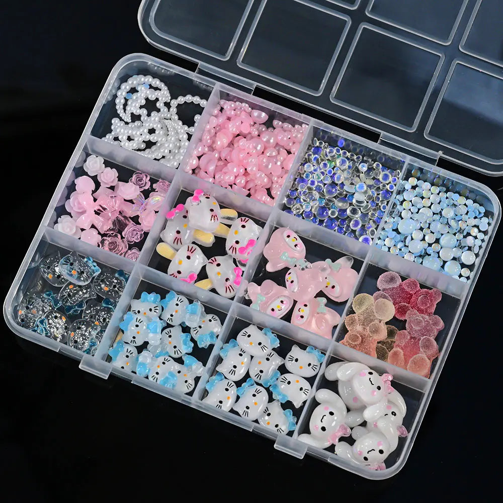 Kawaii Mixed Sanrio Y2k Nail Accessorie canvas Hello Kitty Pochacco Nail Rhinestone Gems Charms Manicure DlY Nail Parts for Girl
