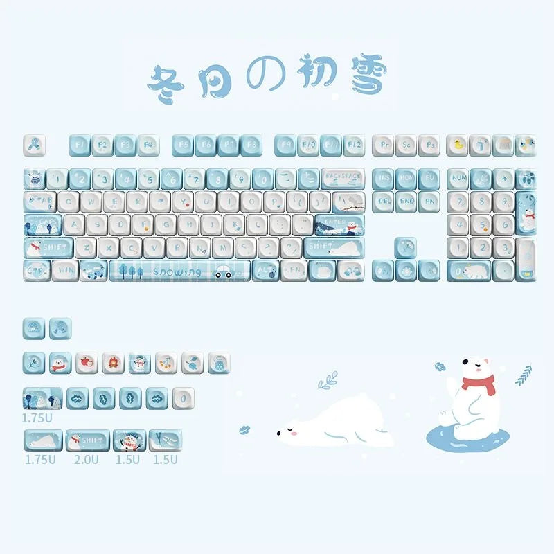 MOA Keycap Winter snow Keycap Gift 128 Keys PBT Keycap Diy Creative For 61/64/84/87/104/108 Mechanical Keyboard Keycaps
