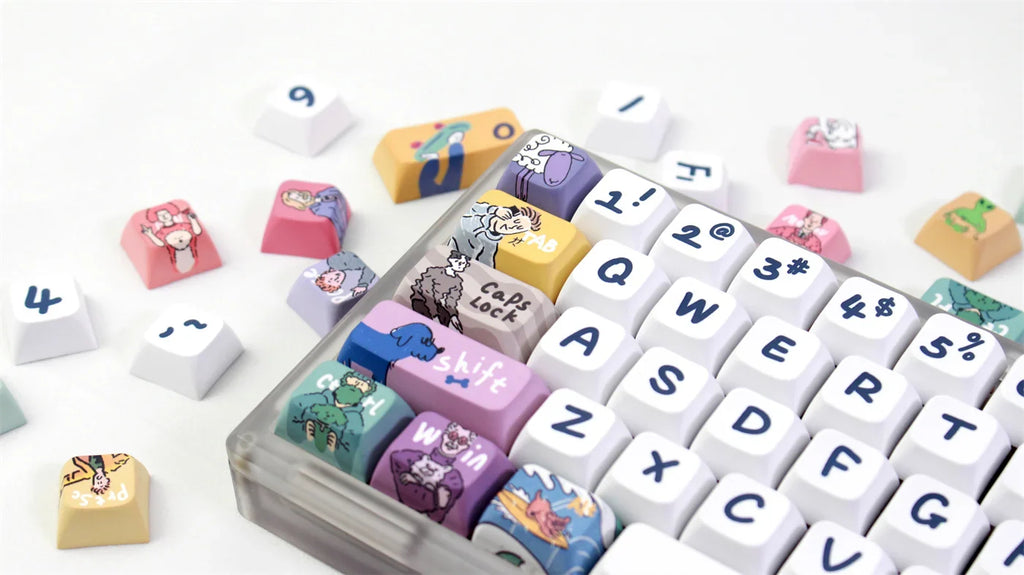 Kjeow Sea Wave Theme Keycaps PBT HM XDA Profile Cartoon Surfer 123 Keys Dye-Sublimation for Custom Mechanical Gaming Keyboard