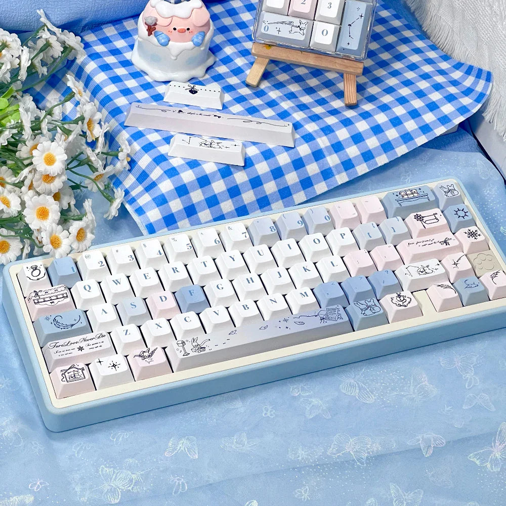 Gentle Snow Keycap Cherry Five-Sided Thermal Sublimation Process Pbt Material Blue White Cute Snowflake Small Full Set Of Keycap