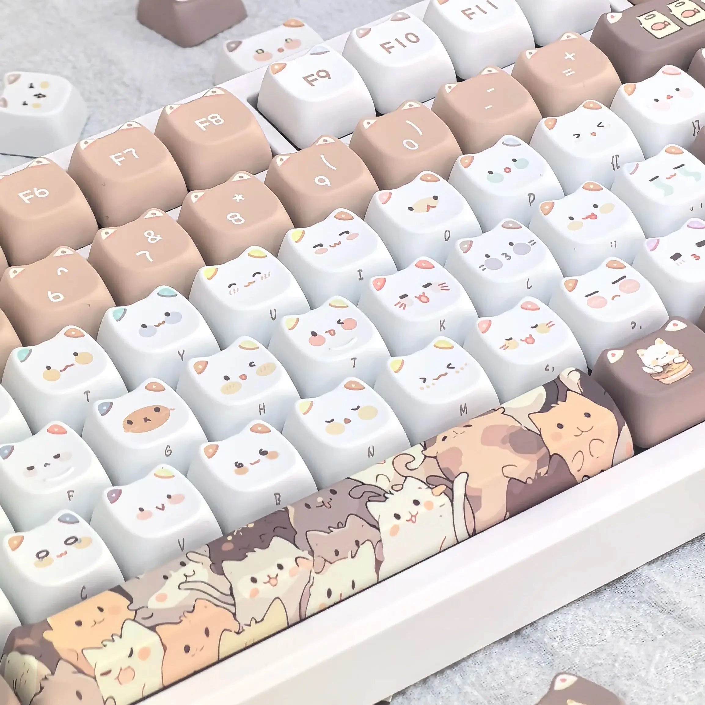 Cute Meow Keycaps Cat Head MAO Profile PBT Square Key Cap Thermal Sublimation Mechanical Keyboard Keycap Cat Set For Girls Gift
