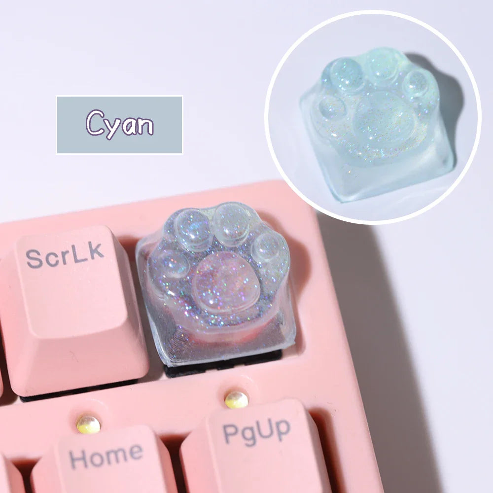 Purple Translucent Cat Paw Anime Kawaii Cute Keycap Cross Axis Backlit RGB Mechanical Keyboard Pink Cyan Custom ESC WASD Cap