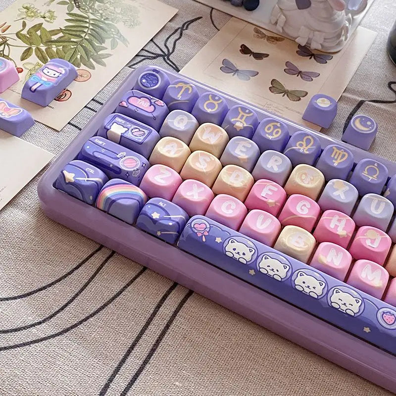 Cat Candy Planet Keycap Pbt Material SOA Height Full Five-Sided Sublimation Process Round And Cute Diy Purple Rainbow Keycaps