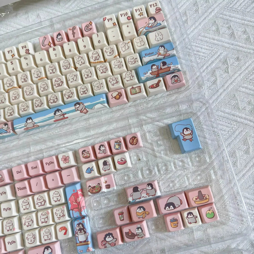 Raccoon/Penguin Keycap 148keys Cherry Side Printed Pbt  Sublimation Mechanical Keyboard Keycaps Customized Cute For Game Office