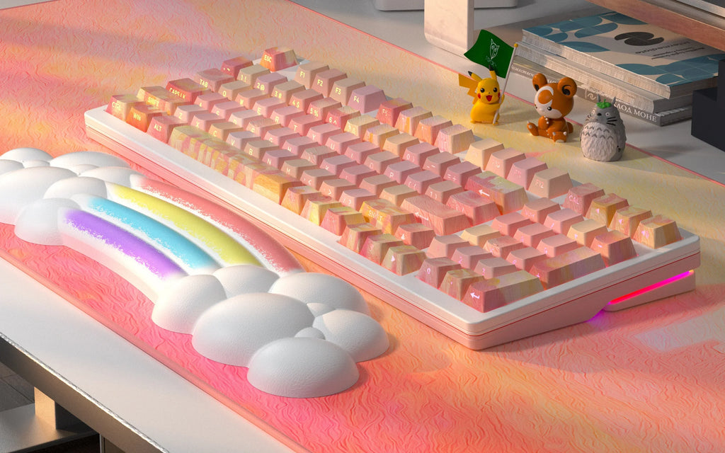 PIIFOX PBT OEM Profile Keycaps Thermal Sublimation 130 Keys Pink Thing Oil Painting Theme Transparent Translucent Side Engraving