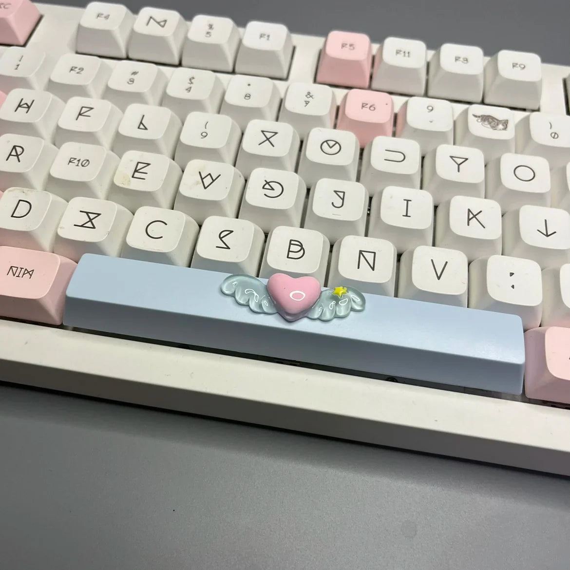 DIY Cute Magic Love Wings Keycap 6.25u Spacebar Game Mechanical Keyboard Cross Axis Pink Bow Keycap