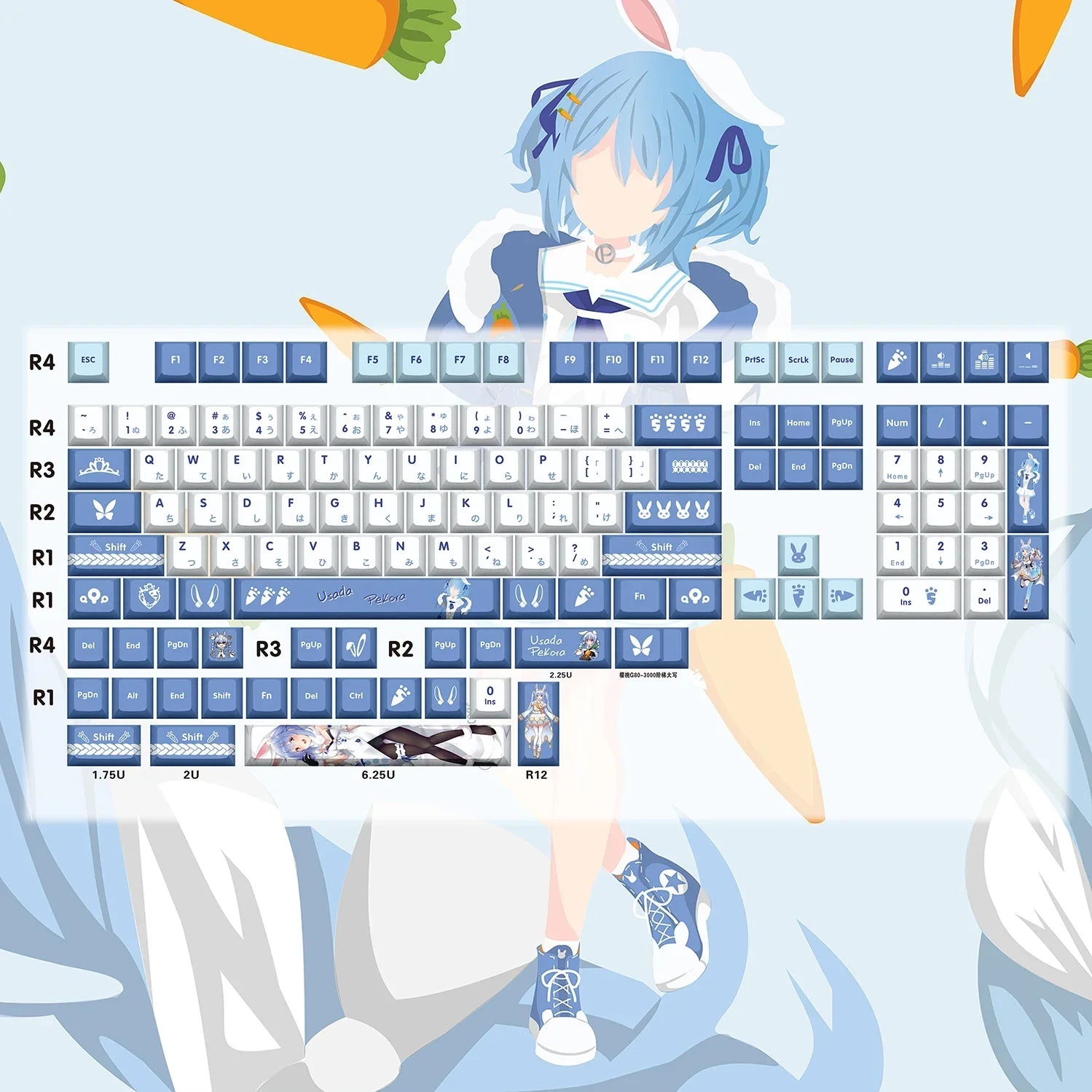 Hololive Vtuber Keycaps Tokoyami Towa Keycap PBT DYE Sublimation Cherry MX Cross Axis Switch Keycap for Mechanical Keyboard