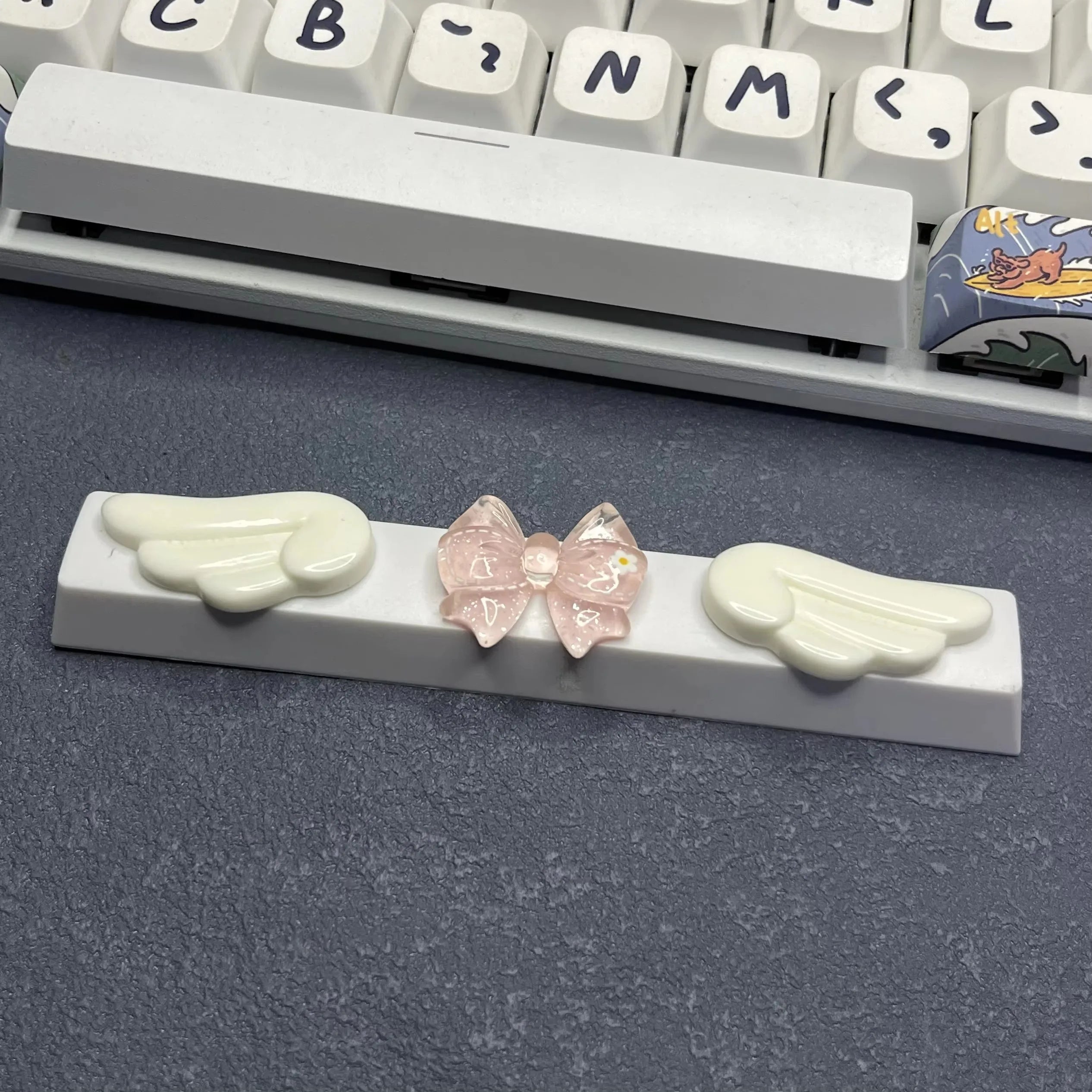 DIY Cute Magic Love Wings Keycap 6.25u Spacebar Game Mechanical Keyboard Cross Axis Pink Bow Keycap