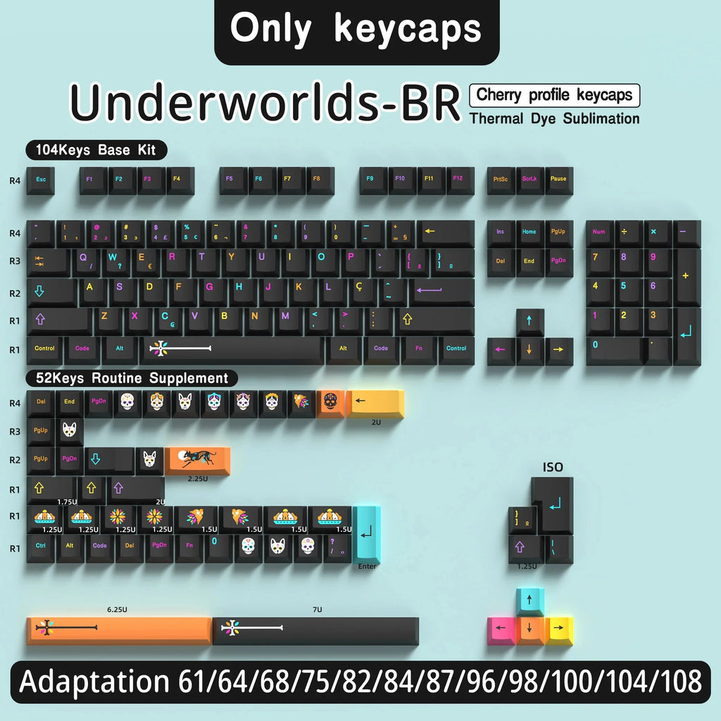 Abnt2 Keycaps Cherry Profile PBT Dye-Sub BR Keycaps Monster Red Samurai Blue Samurai For Mechanical Keyboard 7U Space bar