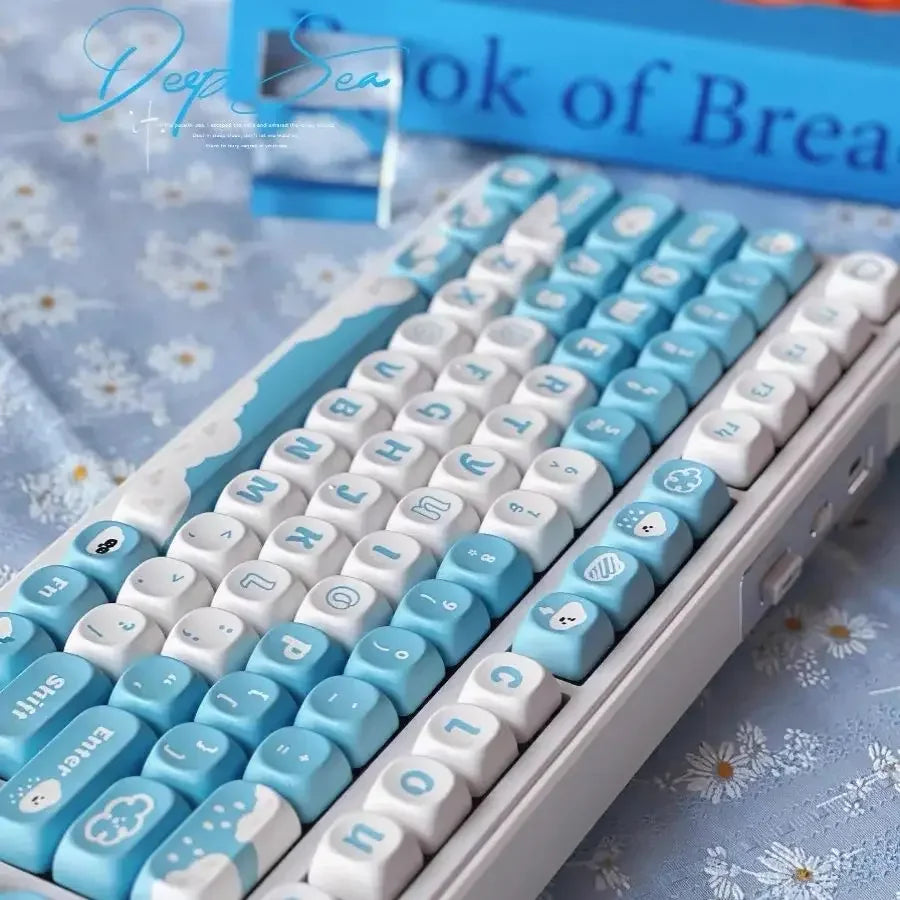 Cute Cloud Theme Keycaps MOA Profile 138 Keys Blue Key Cap Square PBT Alice Keycaps Thermal Sublimation Mechanical Keyboard Cap