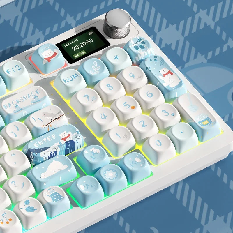 Winter First Snow Themed Keycap 127 Keys Oqo Profile Pbt Thermal Sublimation Mechanical Keyboard Blue Cartoon Cute Anime Keycap