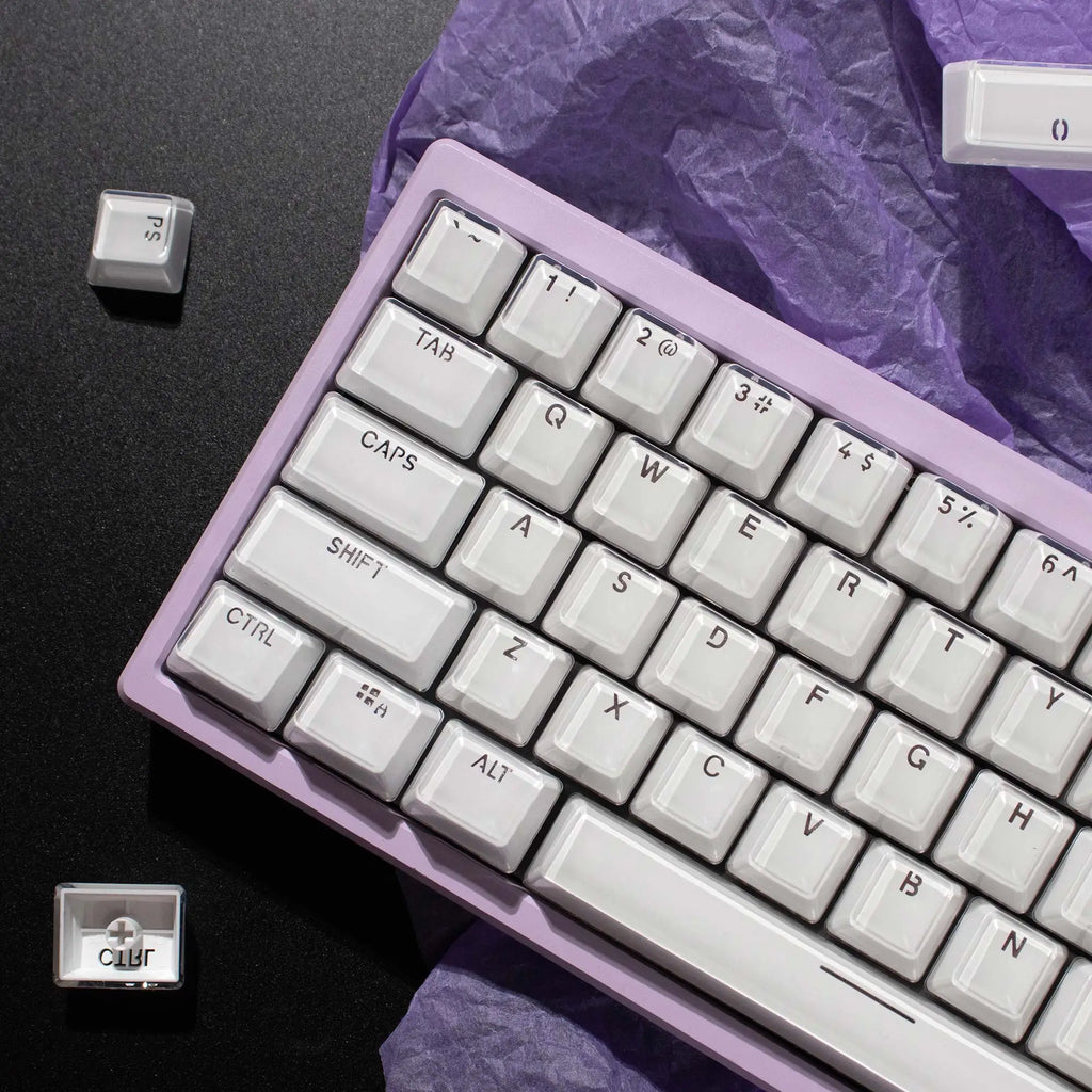 Crystal White Pink Jelly Keycaps OEM profile 104 Keys ABS Double shot keycaps set for MX Switches Mechanical Keyboard