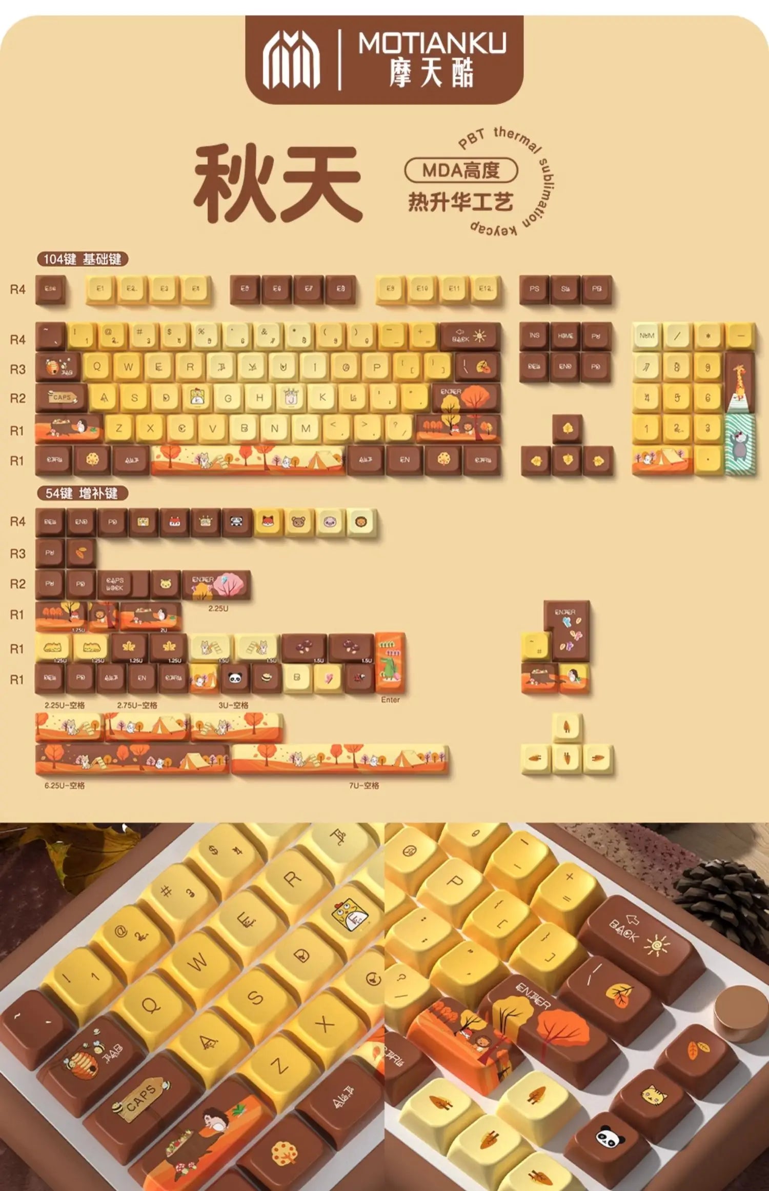 MDA Cartoon Personalized Keycap Set PBT Large Set Creative for MX Switch 60/84/90/104/108 Gaming Mechanical Keyboards