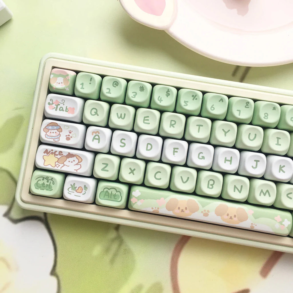 95Keys Cute Keycaps MOA Profile Cat Theme PBT Key Caps Pink Blue Puppy keycap for GK61 RK836 MX Switches Mechanical Keyboard
