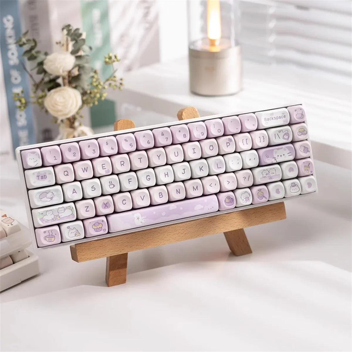 95Keys MOA Profile Cat Theme PBT Key Caps Pink Blue Puppy Cute  Keycaps for GK61 RK836 MX Switches Mechanical Keyboard
