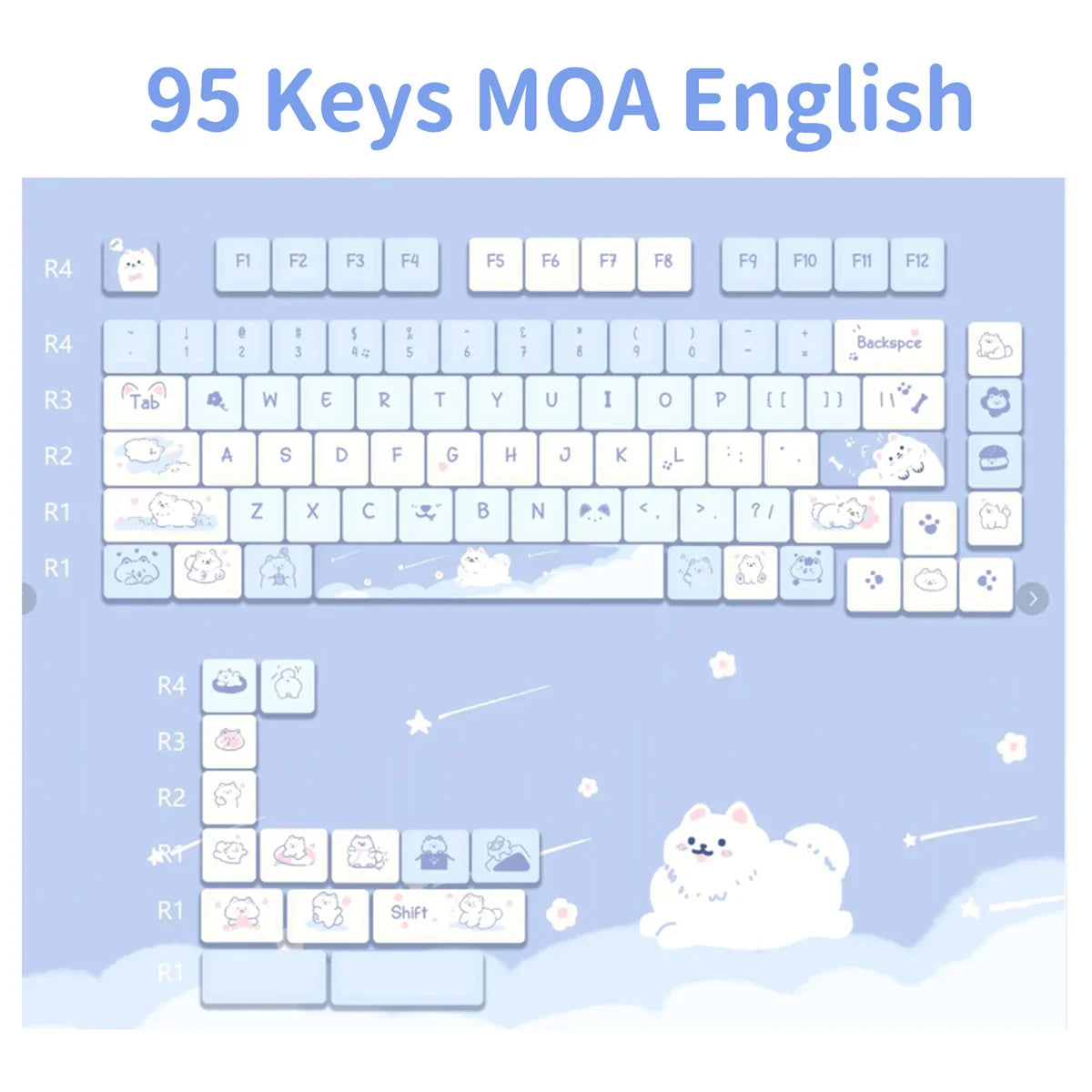 95Keys MOA Profile Keycaps PBT Five-sided Sublimation Cute Cartoon Key Caps for GMK67 GMK87 Gaming Mechanical Keyboard MX Switch