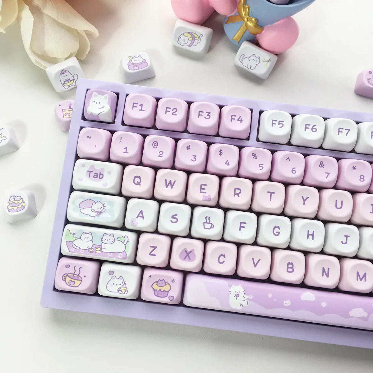 95Keys Cute Keycaps MOA Profile Cat Theme PBT Key Caps Pink Blue Puppy keycap for GK61 RK836 MX Switches Mechanical Keyboard