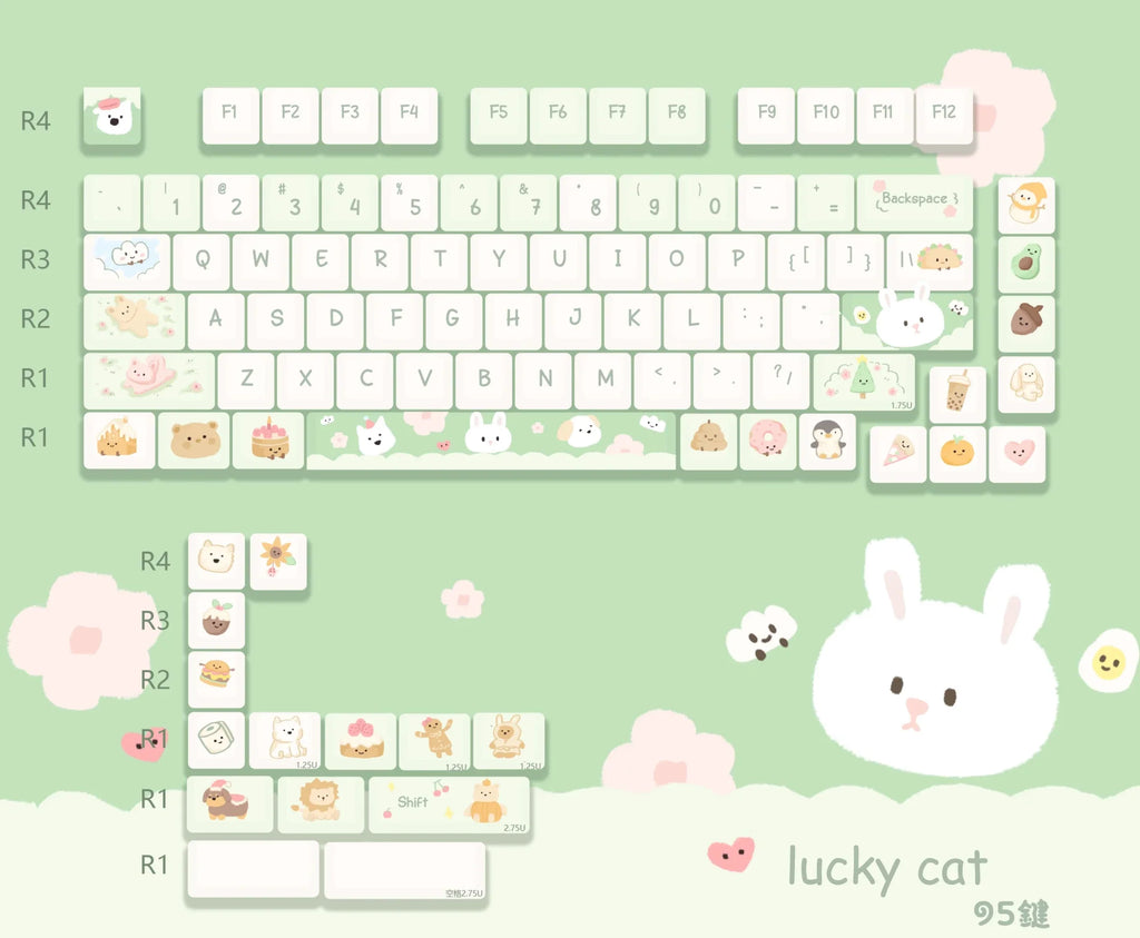 Customized Cute Cartoon Keycaps Cherry Profile Dye Sub PBT Keycaps 95 Keys for 75% Cherry Gateron MX Switches Gaming Keyboard