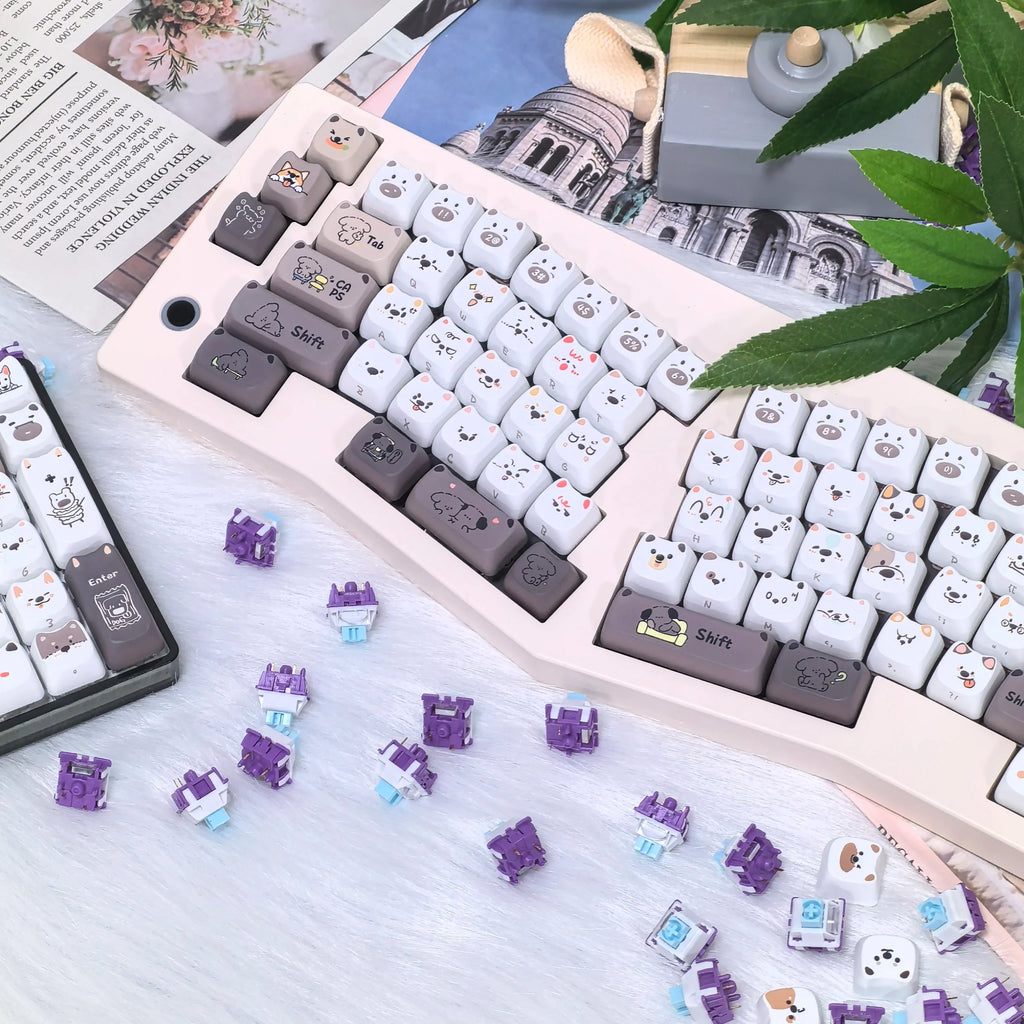 Cute Meow Keycaps Cat Head MAO Profile PBT Square Key Cap Thermal Sublimation Mechanical Keyboard Keycap Cat Set For Girls Gift