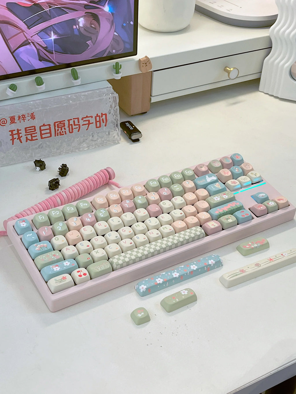 MOA Keycaps Cute Alice Keycaps Cute Keycaps 141 Keys PBT Sublimation Mechanical Keyboard Cap 2.25 U 2.75U