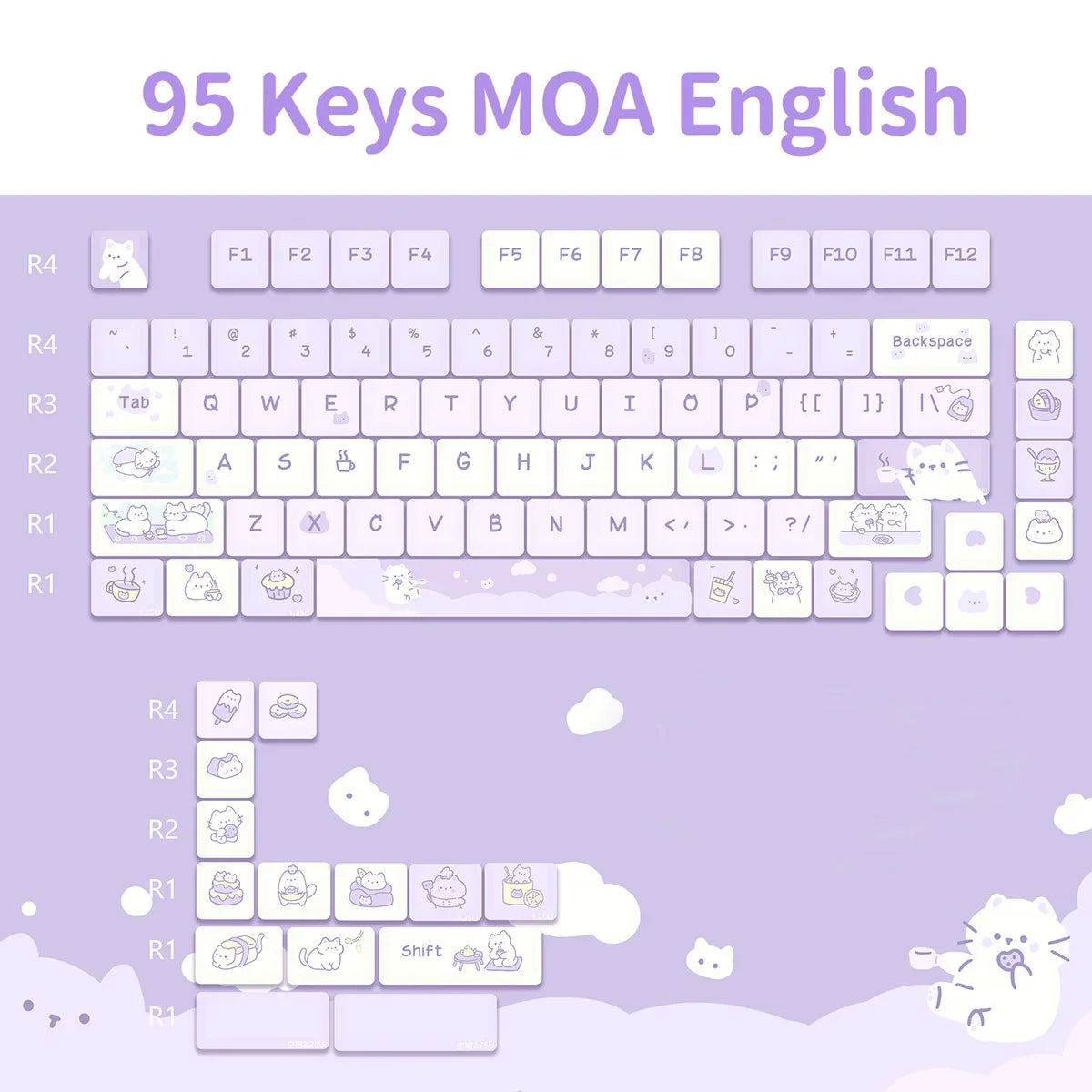 95Keys MOA Profile Keycaps PBT Five-sided Sublimation Cute Cartoon Key Caps for GMK67 GMK87 Gaming Mechanical Keyboard MX Switch