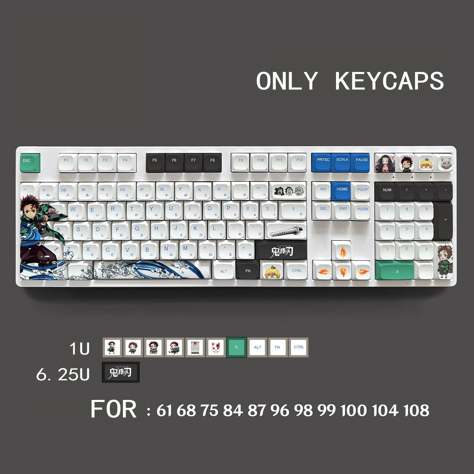 Demon Slayer Pbt Material Keycaps Set for ANSI Mechanical Keyboard XDA Profile for 68 75 84 98 99 100 104 108 etc Only Keycaps