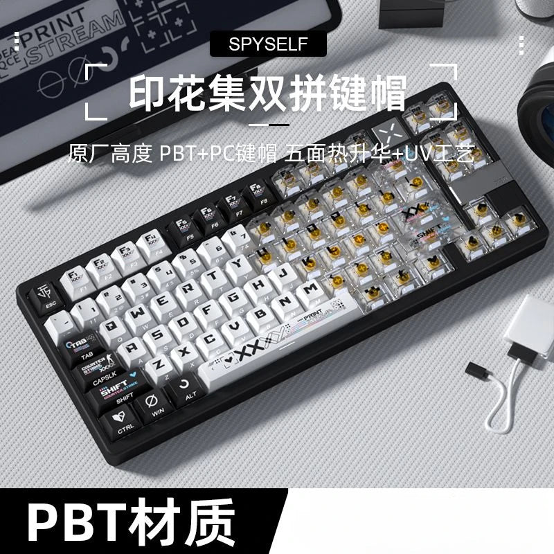 Black and White Double Color Matching Side Engraving Keycaps Set Sublimation Original Height Translucent Keycap Wooting Made68