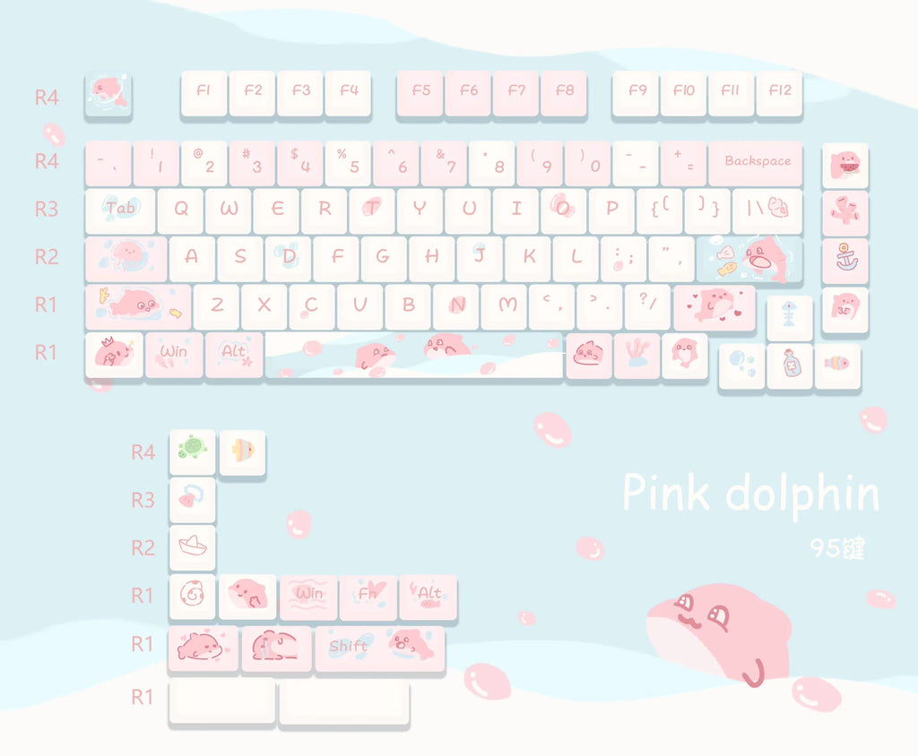 Customized Cute Cartoon Keycaps Cherry Profile Dye Sub PBT Keycaps 95 Keys for 75% Cherry Gateron MX Switches Gaming Keyboard