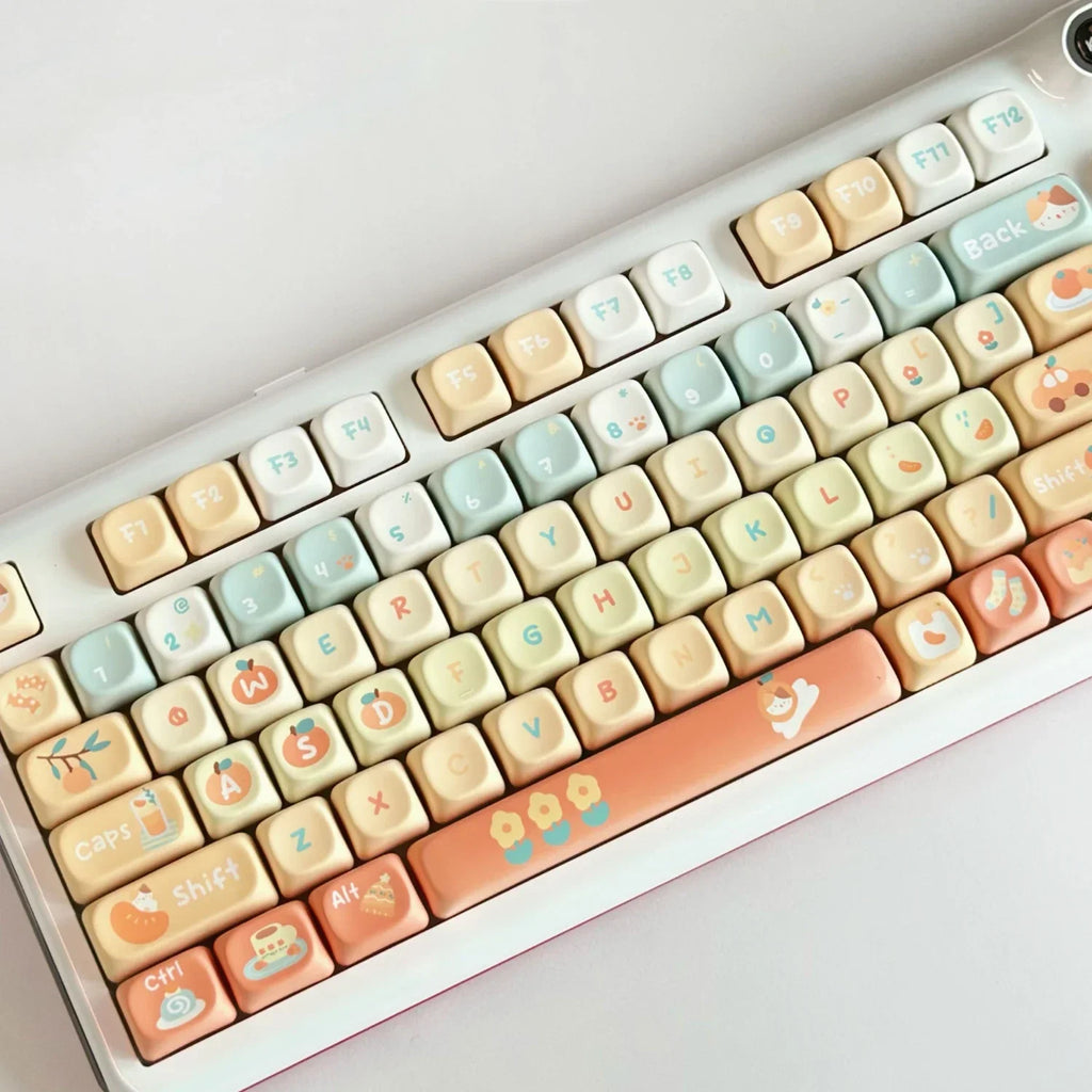 Orange Soda Keycap 131 Keys XOA Profile PBT Five-sided Heat Sublimation Customized Keycaps for Mechanical Keyboard Cute Key Caps