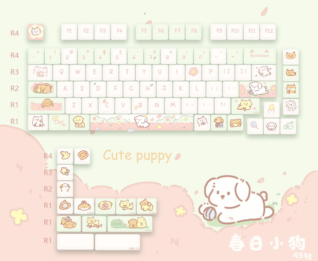Customized Cute Cartoon Keycaps Cherry Profile Dye Sub PBT Keycaps 95 Keys for 75% Cherry Gateron MX Switches Gaming Keyboard