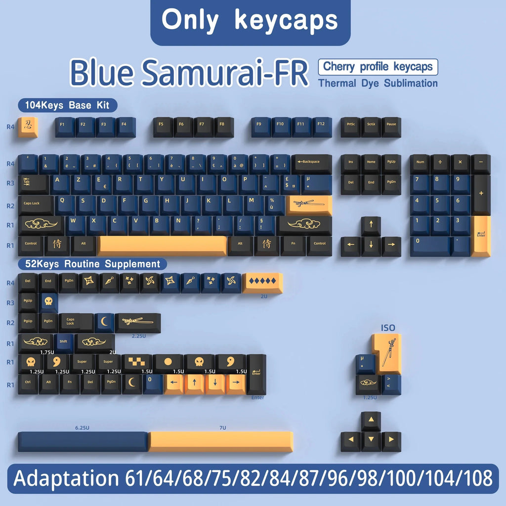 French Keycap 136-156 Keys BPT Cherry Profile FR Keycaps For French keyboard MX Mechanical Keyboard 7U Space Keys Hi75